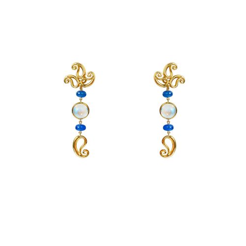 Paisley Earrings with Moonstones and Sapphire Beads