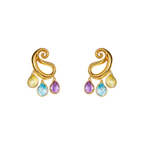 Paisley Earrings with Color Gemstones