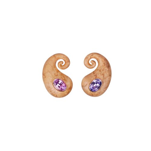 Birds Eye Maple and Spinel Paisley Earrings