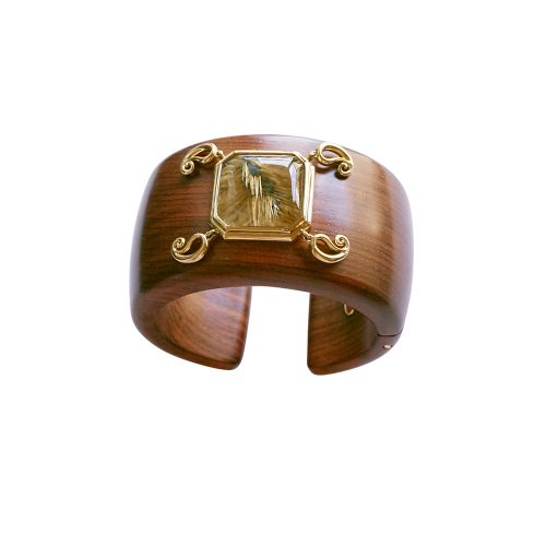 Cocobolo Cuff Bracelet with Rutilated Quartz and Paisleys