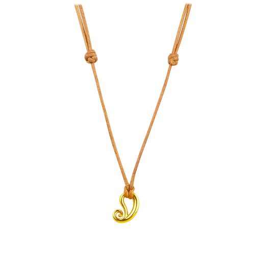 Gold Paisley Pendant on Leather Cord