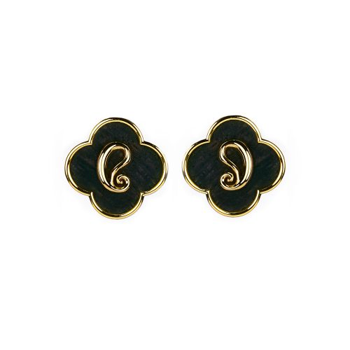 Yellow Gold and Ebony Ear Clips