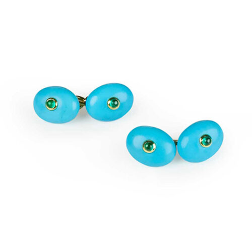 Turquoise Cuff Links with Emeralds and Knot of True Love connector