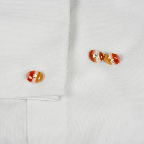 Banded Carnelian Cuff Links with Diamonds and Knot of True Love connector