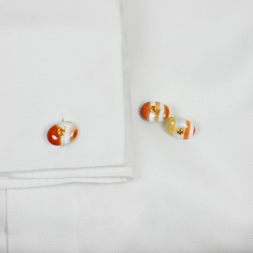 Banded Carnelian Cuff Links with Spessartite Garnets and Knot of True Love connector