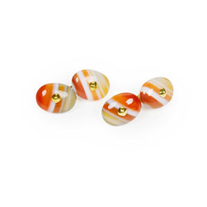 Banded Carnelian Cuff Links with gold sugarloaf and Knot of True Love connector