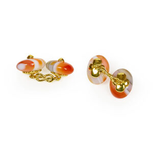 Banded Carnelian Cuff Links with gold sugarloaf and Knot of True Love connector - Image 2