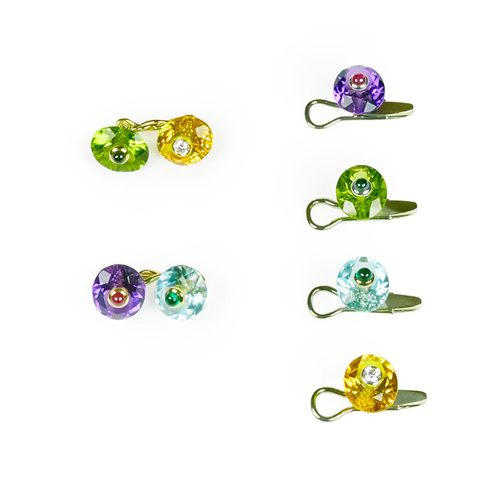Oval Tutti Frutti Cuff Links and Stud Set with Knot of True Love Connector