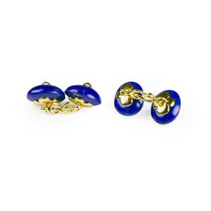 Lapis Lazuli Cuff Links with Gold Sugarloaf and Knot of True Love connector - Image 3