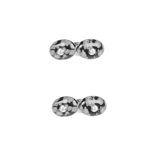 Snowflake obsidian cuff links with diamonds and knot of true love connector