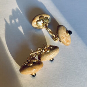 Wooden Elliptical Cuff Links with Sapphires and Knot of True Love Connectors - Image 2