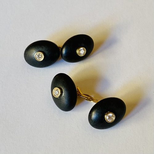 Wooden Elliptical Cuff Links with Diamonds and Knot of True Love Connectors