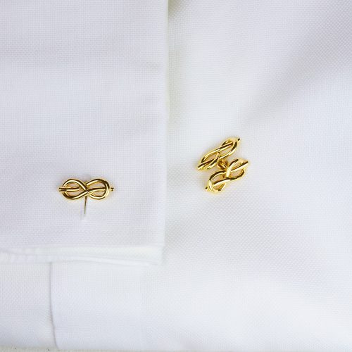 Pair of Knot of True Love Cuff Links with Flexible Chain Link Connectors
