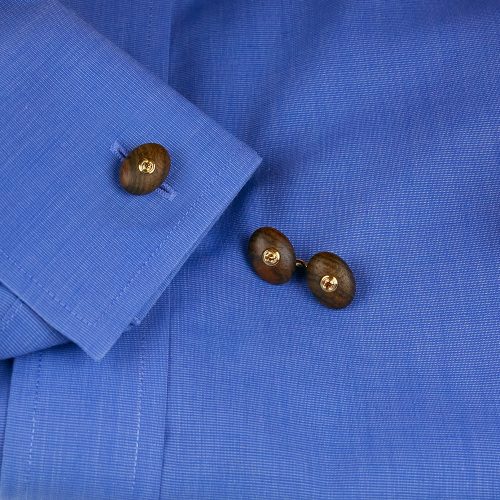 Wooden Elliptical Cuff Links with Cognac Diamonds and Knot of True Love Connectors