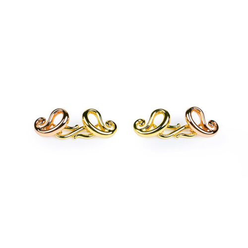 Paisley Cuff Links in Two-Tone Gold with Handcrafted 'S' Shaped Connectors