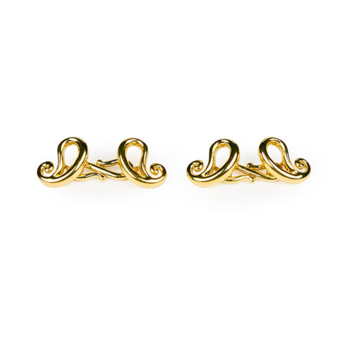 Paisley Cuff Links in Yellow Gold with Handcrafted 'S' Shaped Connectors