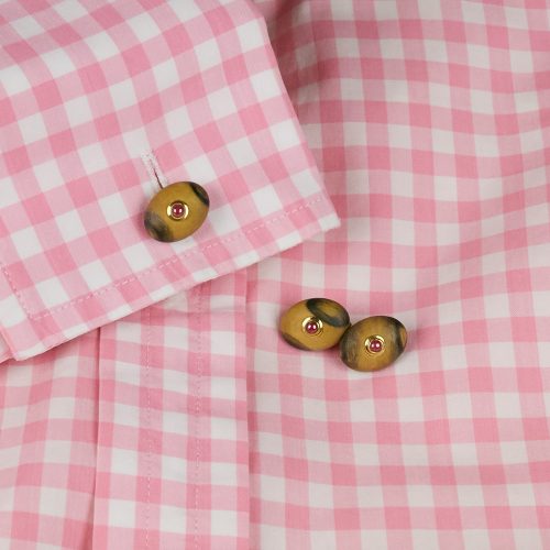 Wooden Elliptical Cuff Links with Rubies and Chain Link Connectors