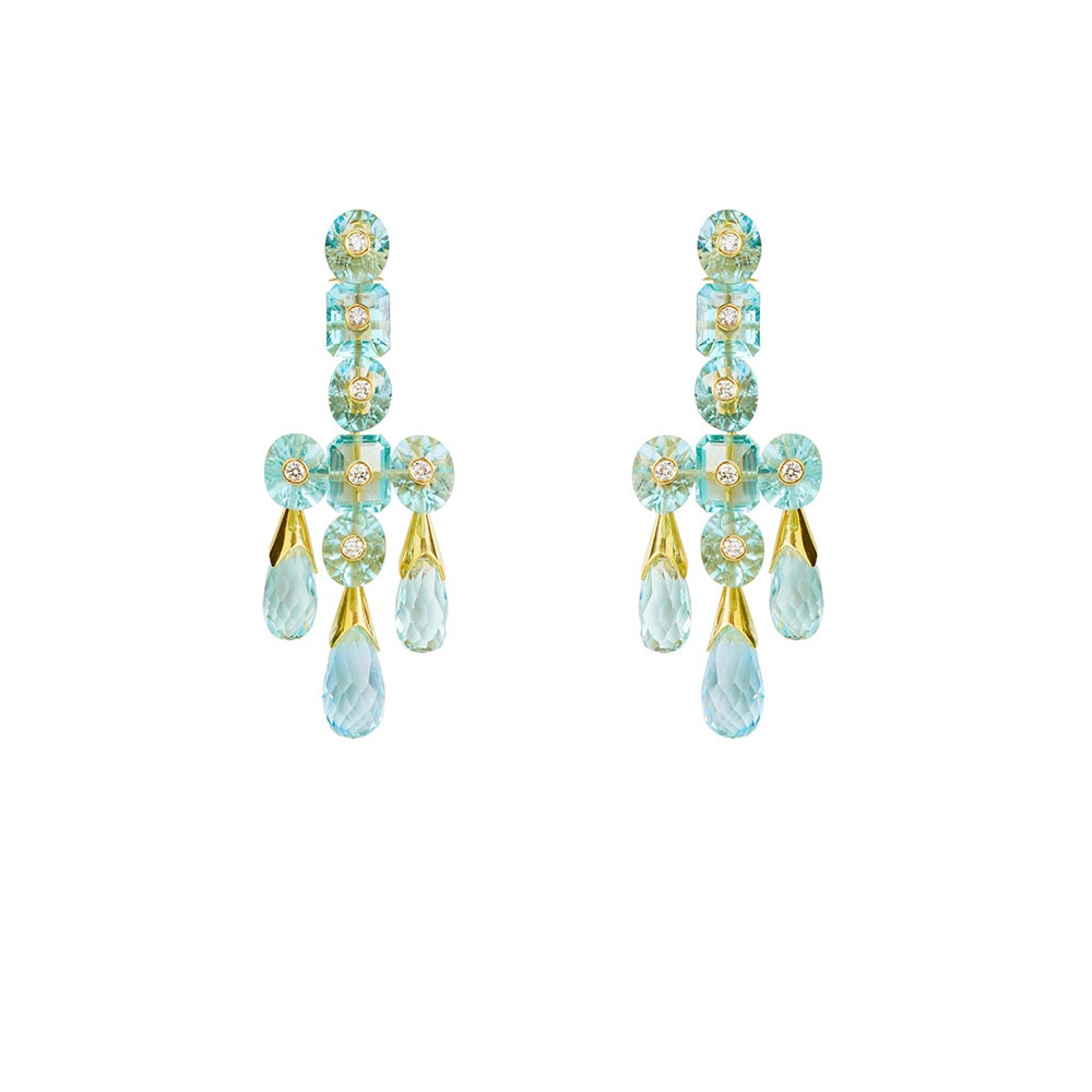Blue Topaz Girandole Earrings with Diamonds