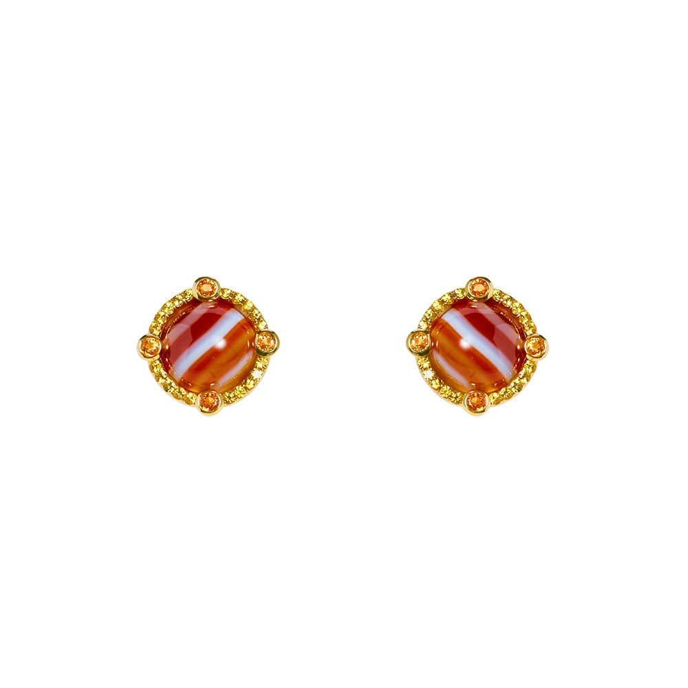 Natural Banded Carnelian Earrings with Grey Diamonds and Garnets