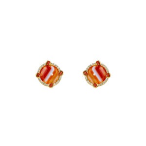 Natural Banded Carnelian Earrings with Yellow Sapphires and Spessartite Garnets