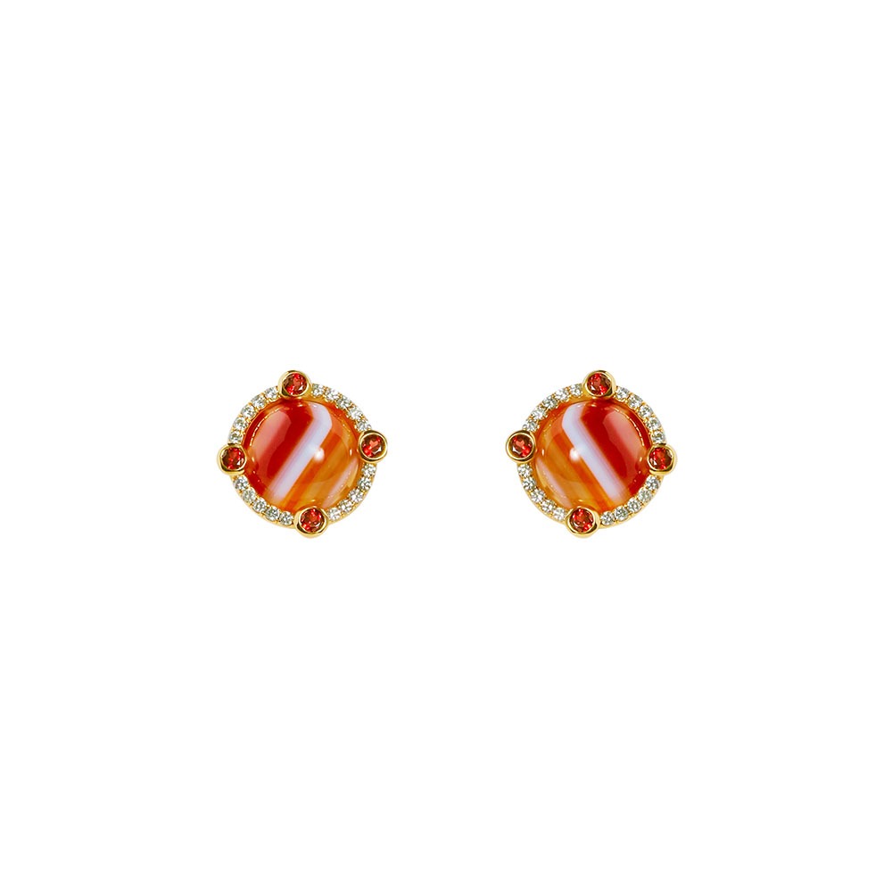 Natural Banded Carnelian Earrings with Yellow Sapphires and Spessartite Garnets